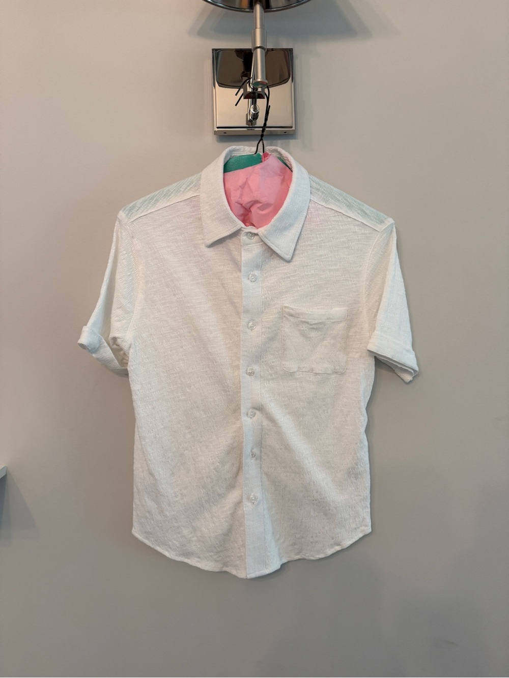 Appaman White Short-Sleeve Button-Down with Pink Collar Lining